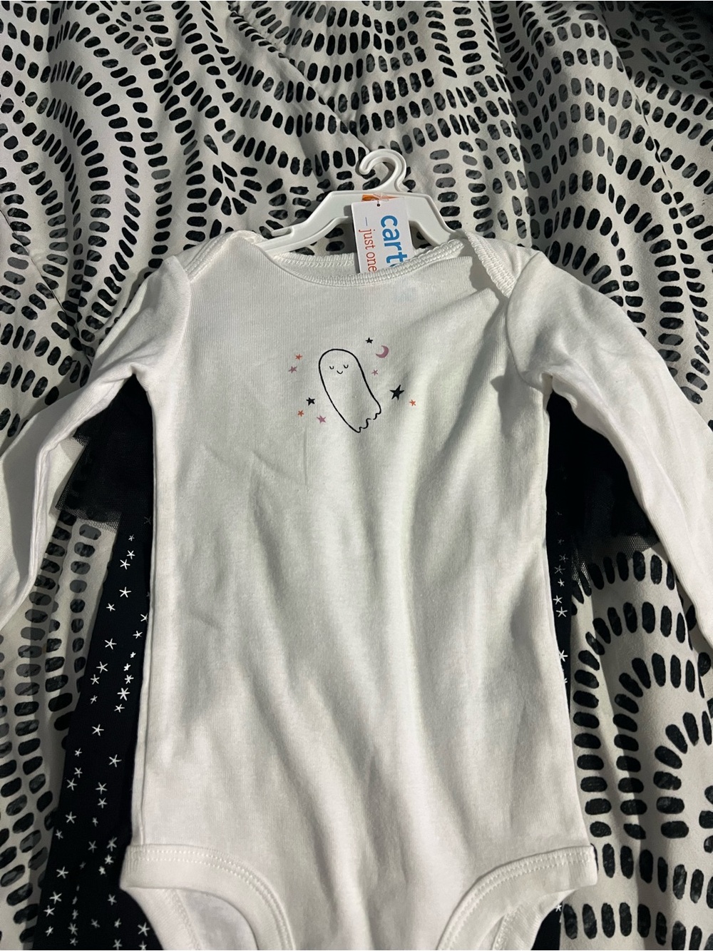 Carter's White Ghost & Stars Long-Sleeve Bodysuit